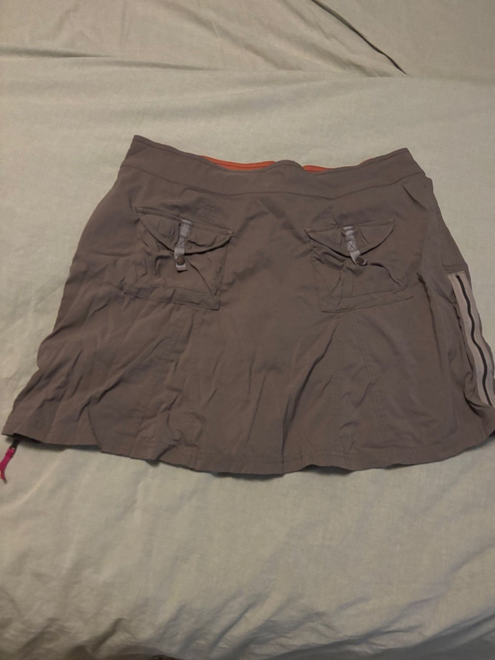 Title Nine Casual Utility Skort in Taupe with pink under shorts